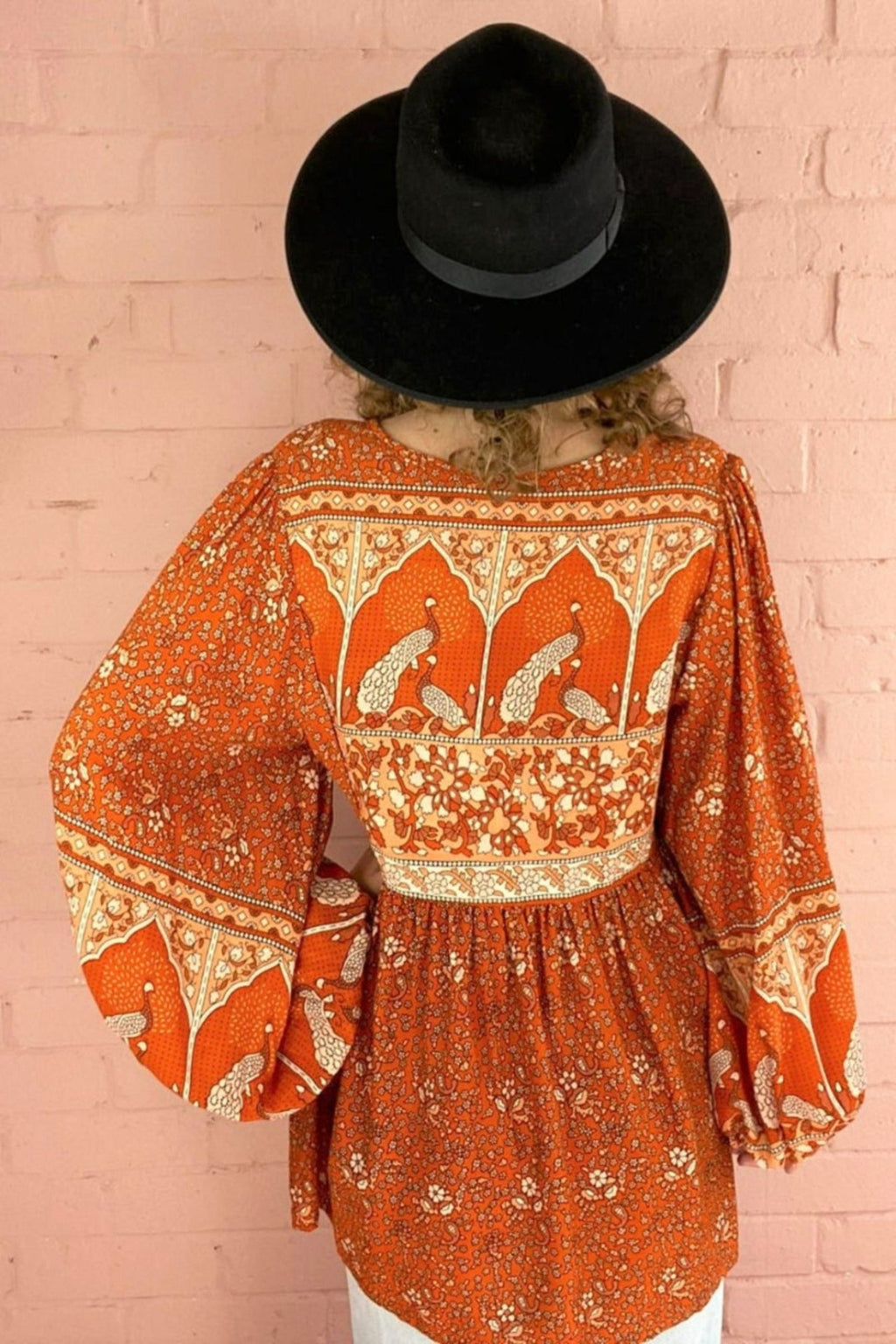 Peacock Prairie Bohemian Smock Top - Burnt Orange Rayon - ALL SIZES by All About Audrey