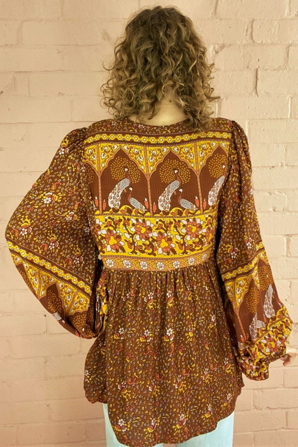 Peacock Prairie Bohemian Smock Top - Gingerbread Rayon - ALL SIZES by All About Audrey