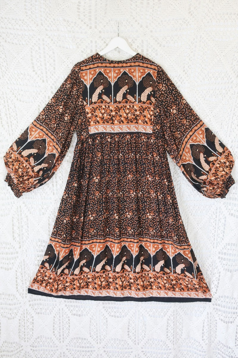 Boho Peacock Primrose Dress in Black & Terracotta | All About Audrey ...