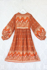 Peacock Primrose Dress in Burnt Orange