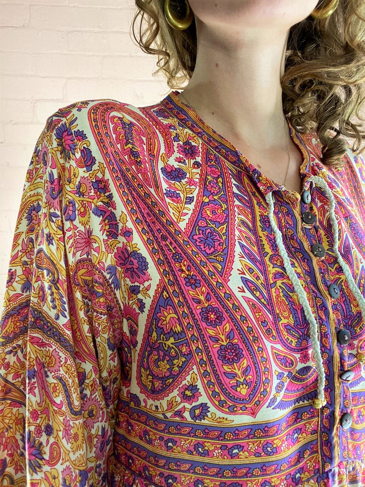 Florence Smock Top in Ivory & Violet Rose Paisley Floral