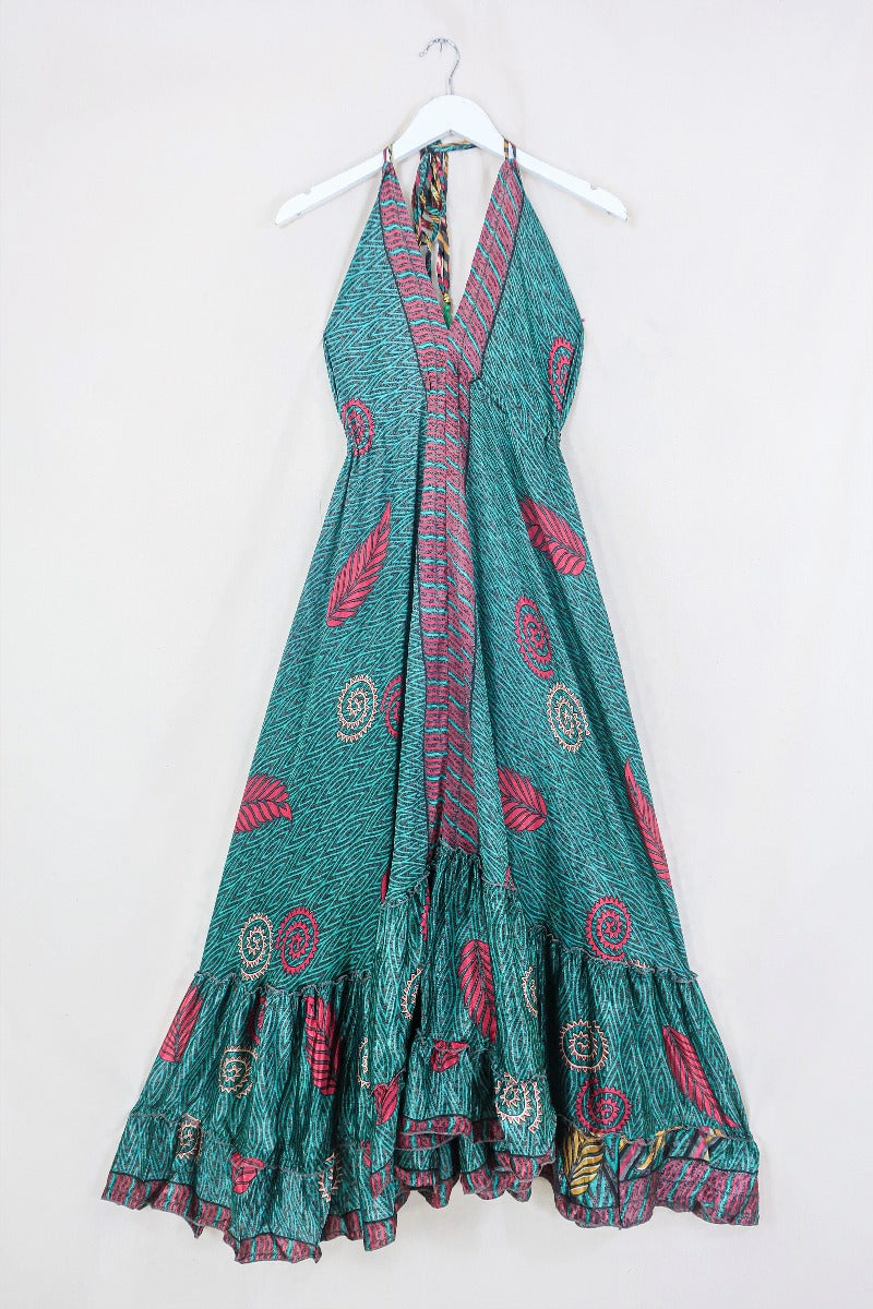 Blossom Halter-Neck Maxi Dress - Ruby & Basil Swirl - Free Size L
