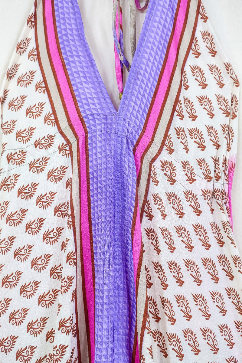 Blossom Halter-Neck Maxi Dress - Mushroom & Berries Motif - Free Size L/XL