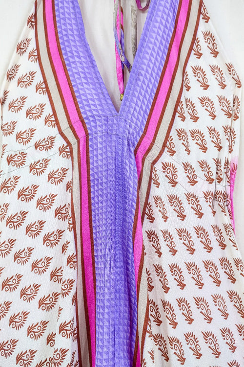 Blossom Halter-Neck Maxi Dress - Mushroom & Berries Motif - Free Size L/XL
