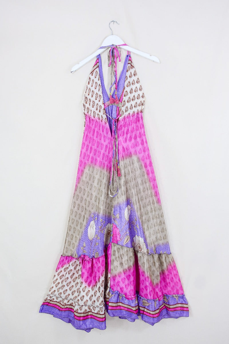 Blossom Halter-Neck Maxi Dress - Mushroom & Berries Motif - Free Size L/XL