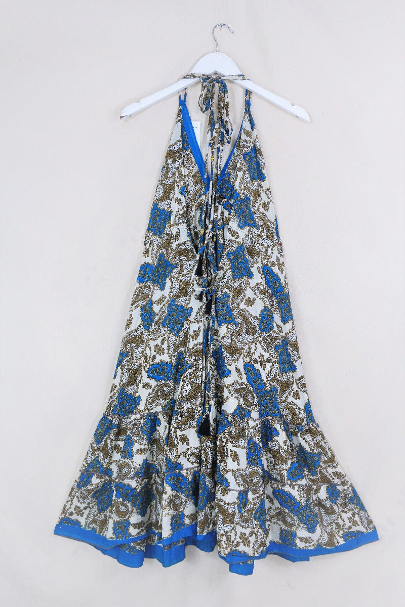 Blossom Halter-Neck Midi Dress - Nutmeg & Azure Baroque - Free Size M/L