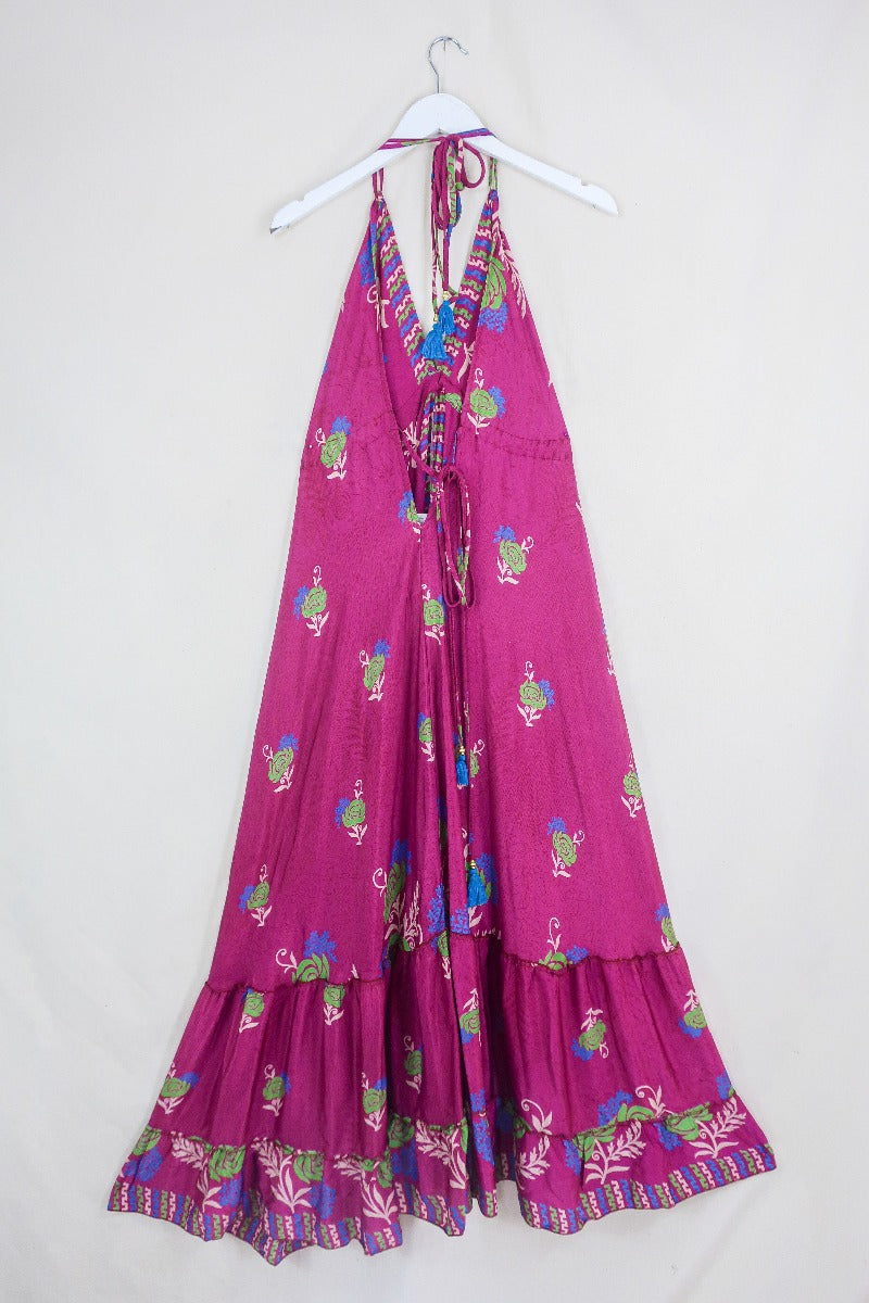 Blossom Halter-Neck Maxi Dress - Magenta & Parakeet Rose - Free Size M/L
