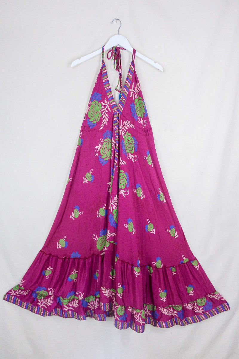 Blossom Halter-Neck Maxi Dress - Magenta & Parakeet Rose - Free Size M/L