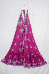 Blossom Halter-Neck Maxi Dress - Magenta & Parakeet Rose - Free Size M/L