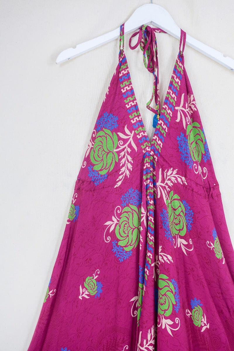 Blossom Halter-Neck Maxi Dress - Magenta & Parakeet Rose - Free Size M/L