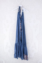 Blossom Halter Maxi - Vintage Sari - Smokey Blue Shimmer - Free Size S/M By All About Audrey