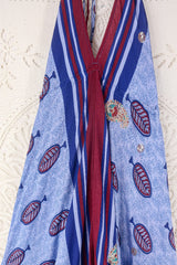Blossom Halter Maxi Dress - Vintage Sari - Embellished Tonal Violet Leaf Print - Free Size M/L By All About Audrey
