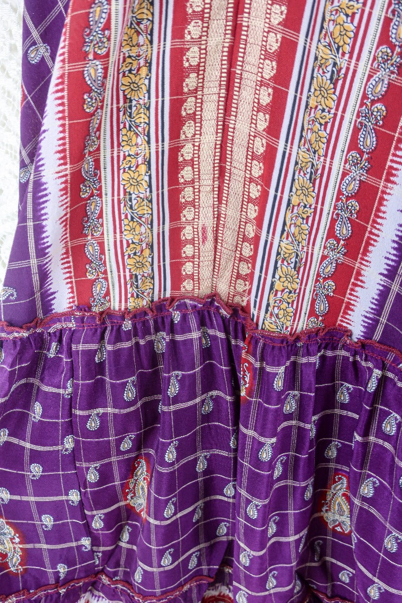 Blossom Halter Maxi Dress - Vintage Sari - Embroiderd Plum Purple Paisley - Free Size S/M By All About Audrey
