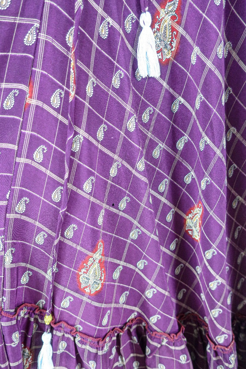 Blossom Halter Maxi Dress - Vintage Sari - Embroiderd Plum Purple Paisley - Free Size S/M By All About Audrey