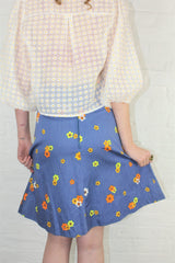 Vintage Handmade Skirt - Chambray Retro Daisy Print - Size XS by all about audrey