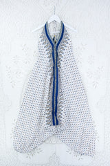 Medusa Harem Jumpsuit - Vintage Sari - Salt White & Indigo Paisley - M/L By All About Audrey