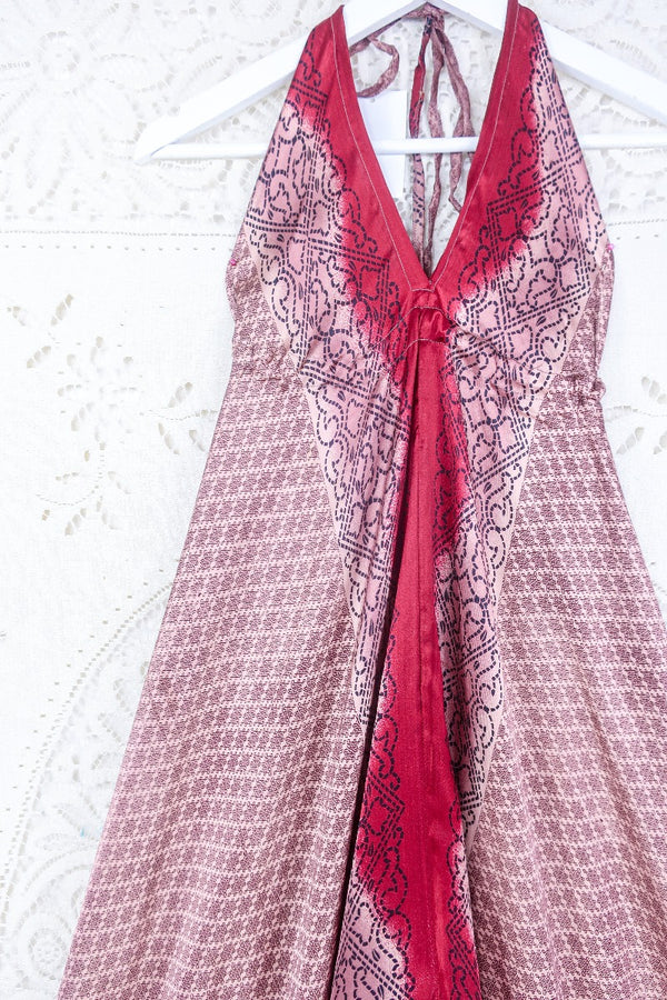 Medusa Harem Jumpsuit - Vintage Sari - Rose Gold & Crimson Tile Print - M/L By All About Audrey