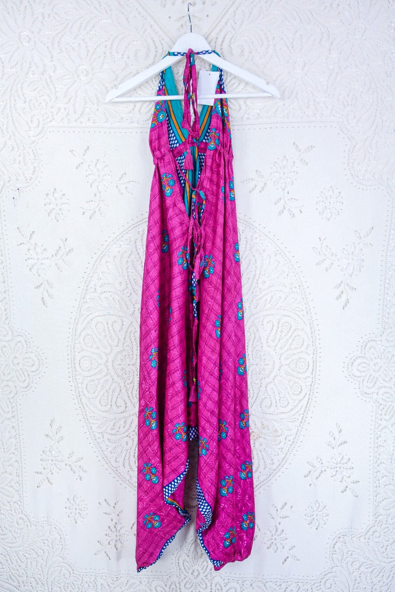 Medusa Harem Jumpsuit - Vintage Sari - Cerise, Gold & Jade Wildflower - S/M By All About Audrey