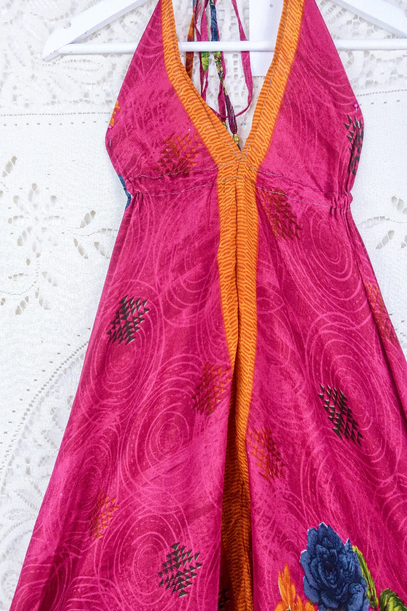 Medusa Harem Jumpsuit - Vintage Sari - Raspberry Pink Rose Floral - S/M By All About Audrey