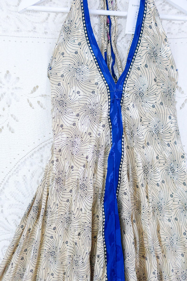 Medusa Harem Jumpsuit - Vintage Sari - Sandy Shimmer & Navy Daisy - L/XL By All About Audrey
