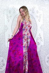 Eden Halter Maxi Dress - Vintage Sari - Psychedelic Fuchsia Paisley - Free Size S/M