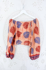 Ariel Top - Vintage Cotton Sari - Terracotta Leaf Print - S - L By All About Audrey