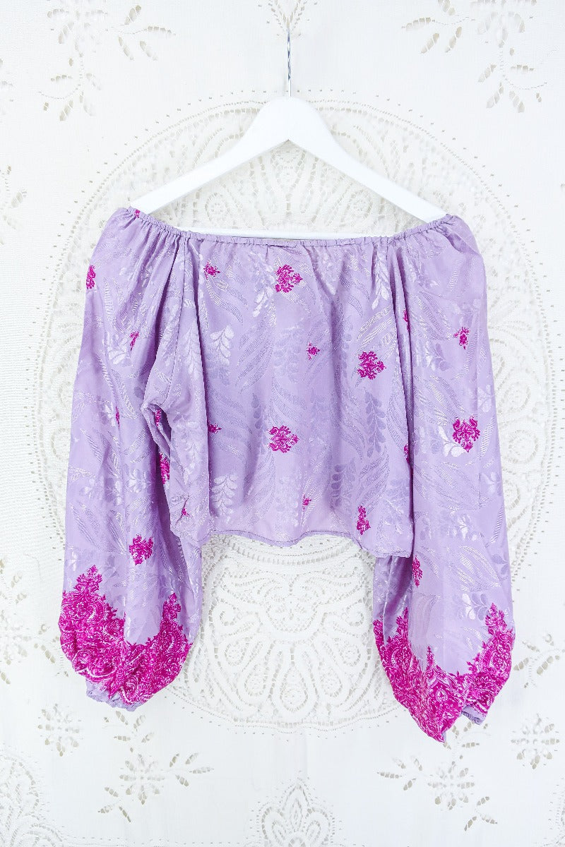 Ariel Top - Vintage Indian Sari - Mauve & Lily Shimmer - Free Size S - M/L By All About Audrey
