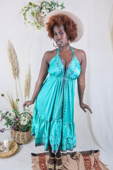Blossom Halter-Neck Midi Dress - Aqua & Slate Mandala Flora - Free Size M