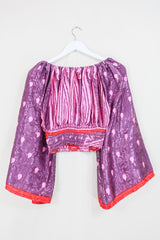 Scorpio Top - Plum & Pink Jacquard - Vintage Sari - Free Size By All About Audrey