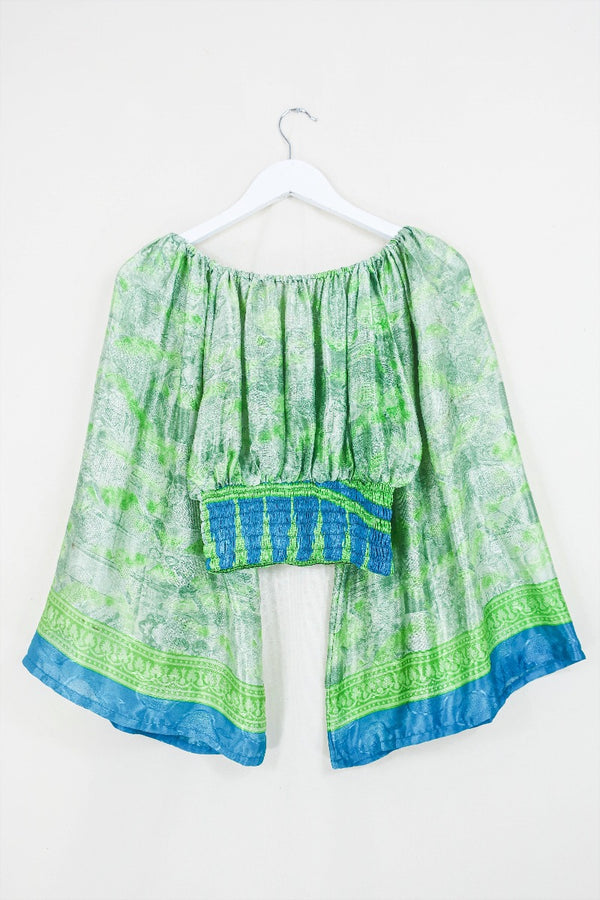 Scorpio Top - Granny Smith Green - Vintage Sari - Free Size By All About Audrey