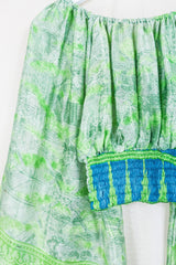 Scorpio Top - Granny Smith Green - Vintage Sari - Free Size By All About Audrey