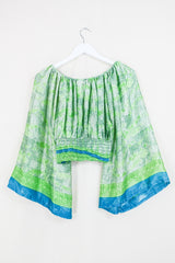 Scorpio Top - Granny Smith Green - Vintage Sari - Free Size By All About Audrey