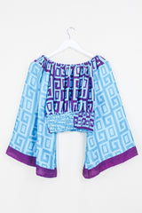 Scorpio Top - Aquamarine & Burgundy Swirl - Vintage Sari - Free Size By All About Audrey