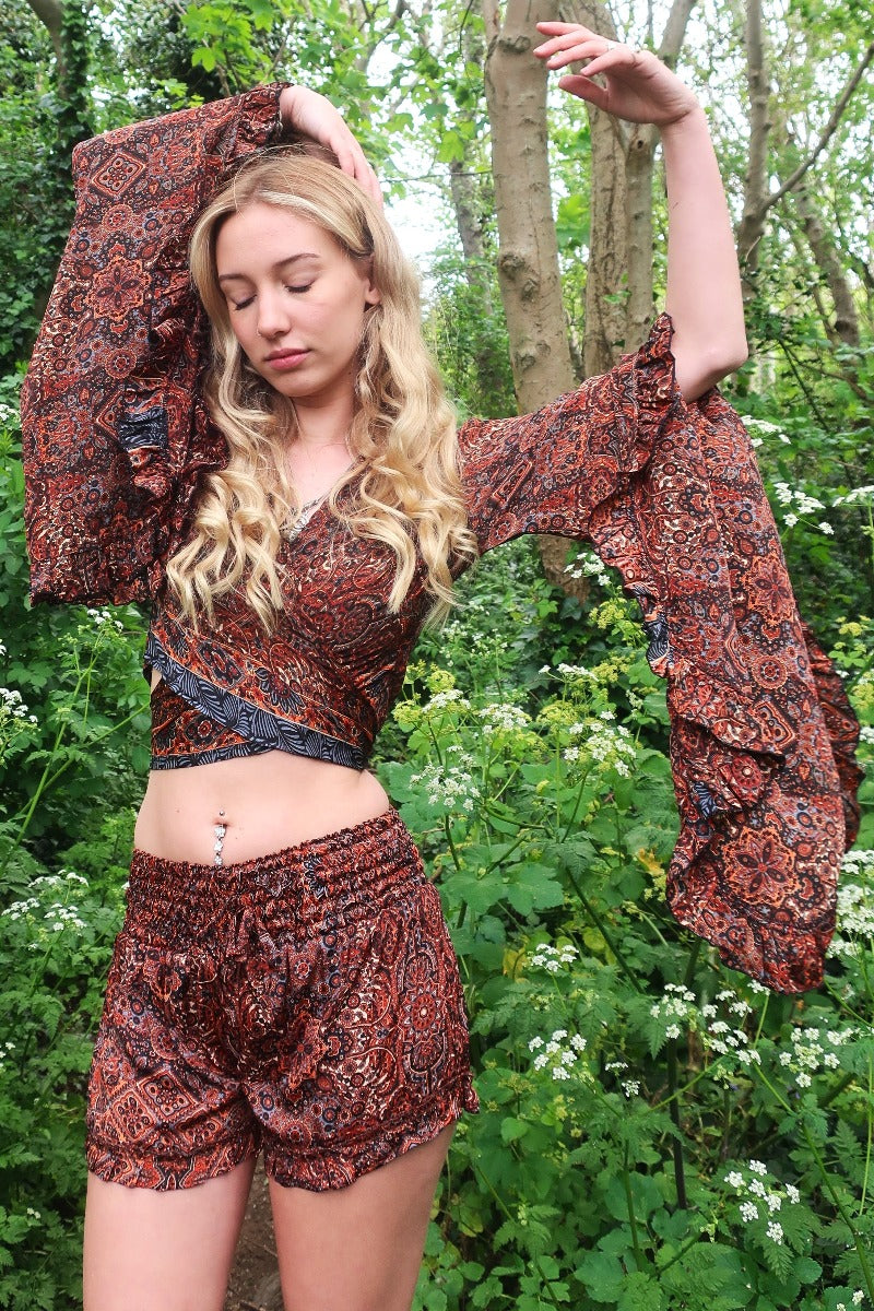 Venus Wrap Top - Rust & Jet Mandala - All Sizes by all about audrey