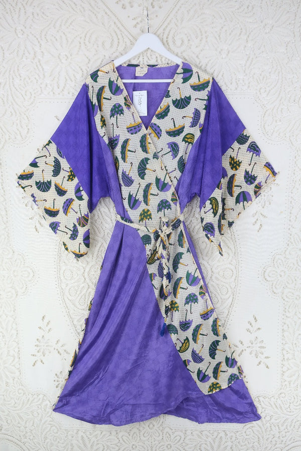Aquaria Kimono Dress - Vintage Sari - Amethyst Purple Umbrella Print by all about audrey
