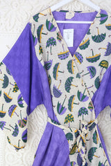 Aquaria Kimono Dress - Vintage Sari - Amethyst Purple Umbrella Print by all about audrey