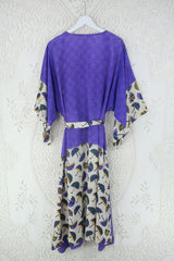 Aquaria Kimono Dress - Vintage Sari - Amethyst Purple Umbrella Print by all about audrey