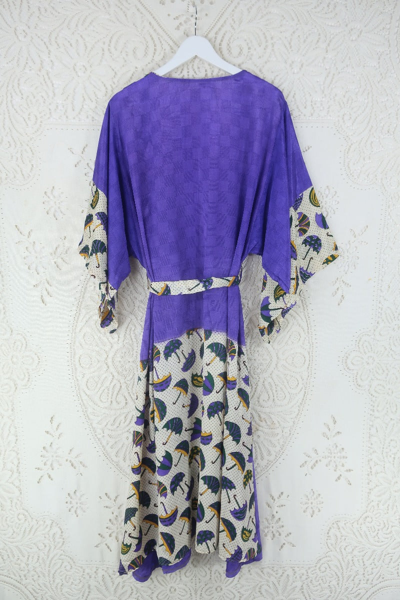 Aquaria Kimono Dress - Vintage Sari - Amethyst Purple Umbrella Print by all about audrey