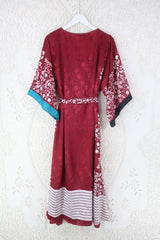 Aquaria Kimono Dress - Vintage Sari - Ruby Antique Wallpaper Floral Jacquard - Size M/L by all about audrey