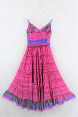 Delilah Maxi Dress - Shimmering Magenta Mosaic - Vintage Sari - Free Size L By All About Audrey