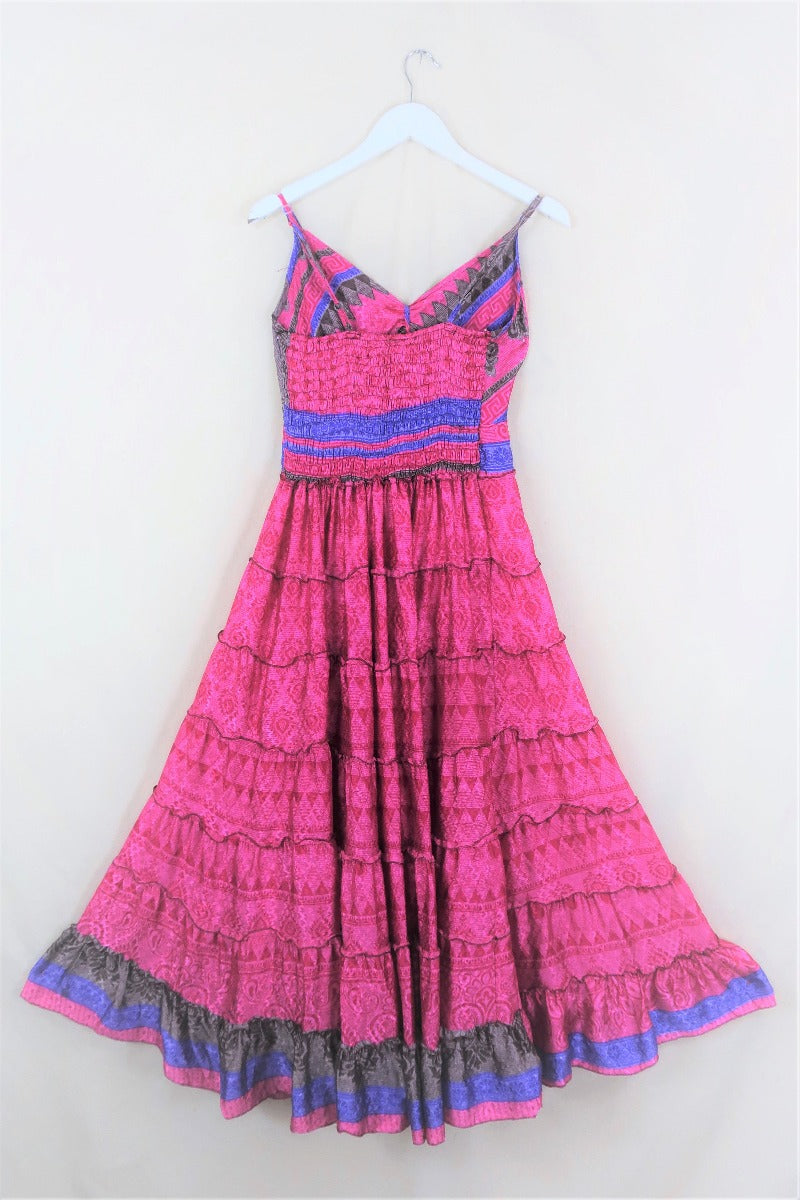 Delilah Maxi Dress - Shimmering Magenta Mosaic - Vintage Sari - Free Size L By All About Audrey