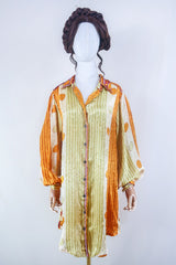 Bonnie Shirt Dress - Gold & Citrine Fade - Vintage Indian Sari - Free Size L/XL By All About Audrey