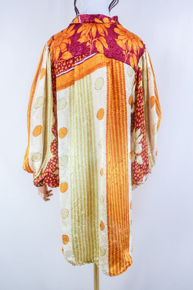 Bonnie Shirt Dress - Gold & Citrine Fade - Vintage Indian Sari - Free Size L/XL By All About Audrey