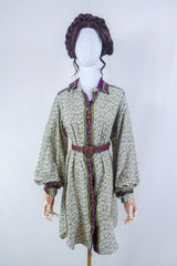 Bonnie Shirt Dress - Folky Wildflower - Vintage Indian Sari - Free Size M/L By All About Audrey