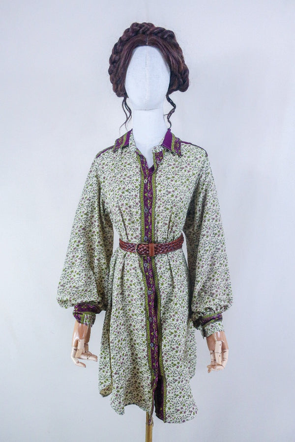 Bonnie Shirt Dress - Folky Wildflower - Vintage Indian Sari - Free Size M/L By All About Audrey