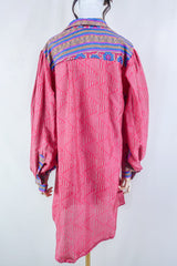 Bonnie Shirt Dress - Candy Pink - Vintage Indian Sari - Free Size L/XL By All About Audrey