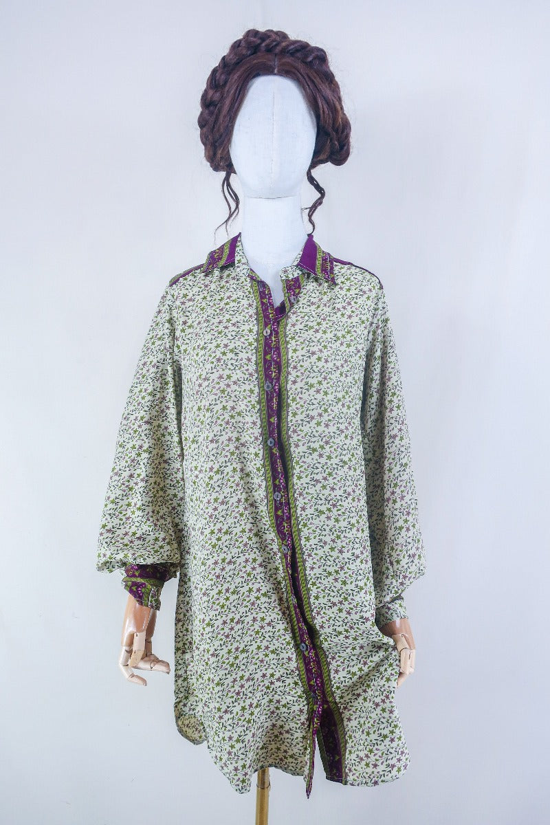 Bonnie Shirt Dress - Folky Wildflower - Vintage Indian Sari - Free Size M/L By All About Audrey