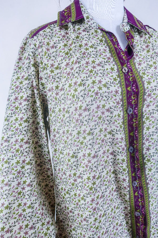 Bonnie Shirt Dress - Folky Wildflower - Vintage Indian Sari - Free Size M/L By All About Audrey