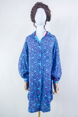 Bonnie Shirt Dress - Mulberry & Sky Swirls - Vintage Indian Sari - Free Size M/L By All About Audrey