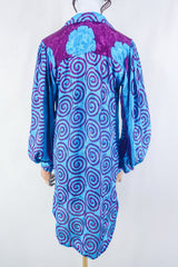 Bonnie Shirt Dress - Mulberry & Sky Swirls - Vintage Indian Sari - Free Size M/L By All About Audrey